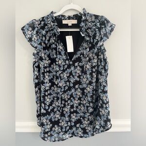 NWT Ann Taylor LOFT Black Floral Blouse
